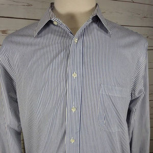 Burberrys Mens White/Blue Stripe Button Down Shirt